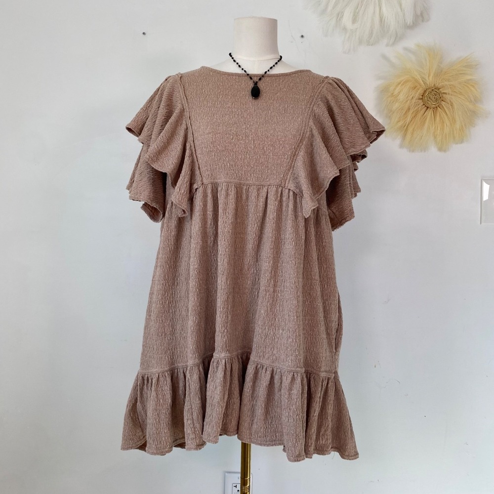 Free People Beach Womens Delia Ruffle Mini Dress Size M Boho Country Cowgirl - Picture 2 of 13